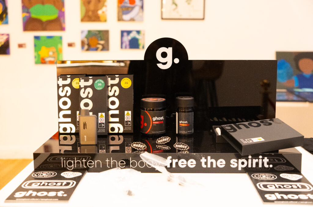 Ghost 7-gram indoor flower grown in New York State on display at Cannavita Queens dispensary.